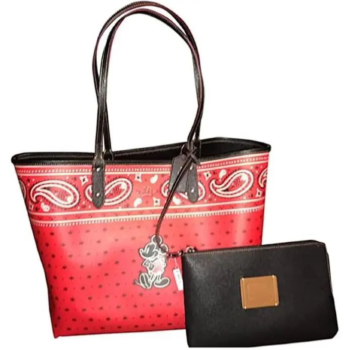 Mickey Mouse Bright Red/black Prairie Bandana Reversible Tote F59376 by Coach