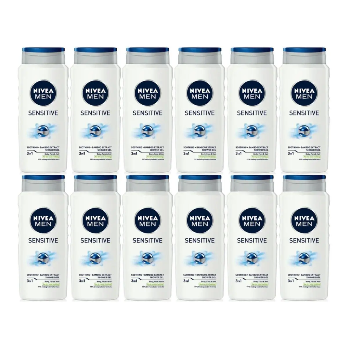 Nivea Men Sensitive 3-in-1 Shower Gel Bamboo Extract 8.45oz 250ml Pack of 12
