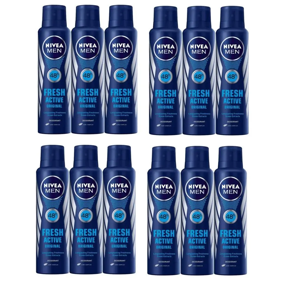 Men 48 Hour Fresh Active Deodorant Longlasting Freshness 150ml Pack Of 12 by Nivea