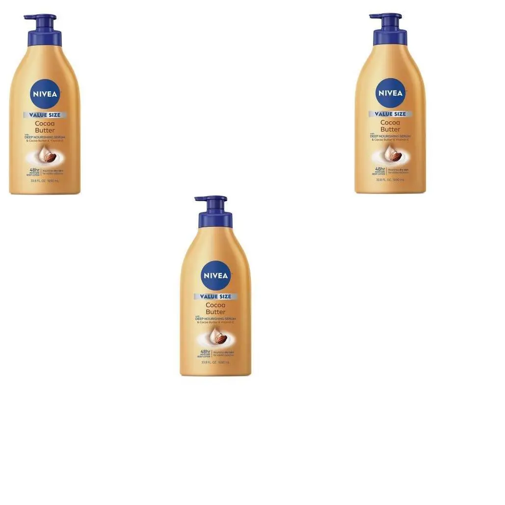 BL Nivea Lotion Cocoa Butter 33.8oz Pump Nourishes Dry Skin Three Pack