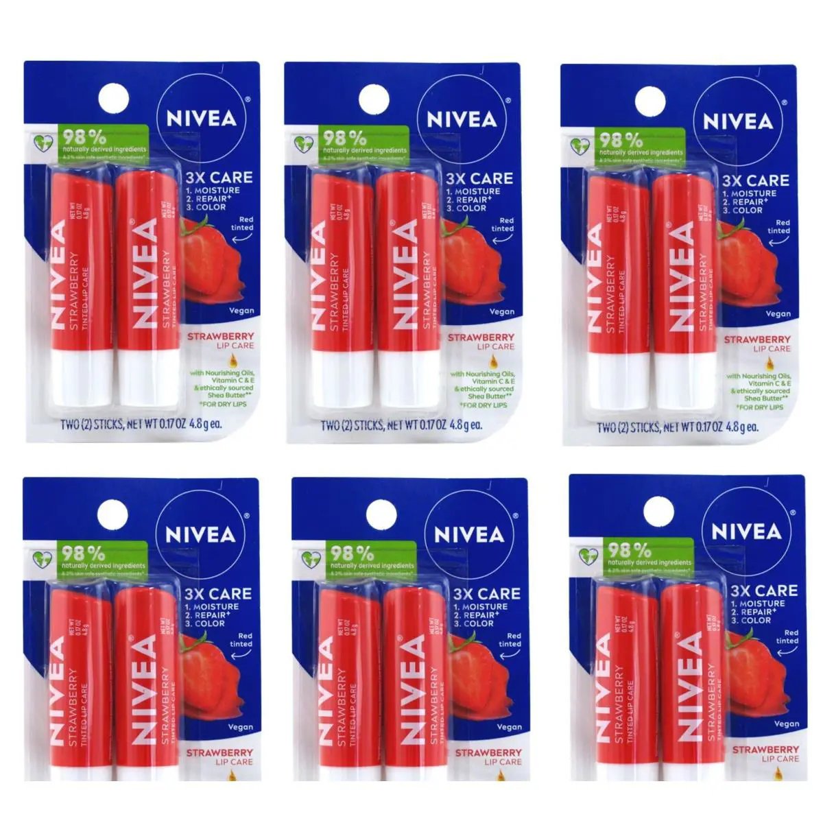 BL Nivea Lip Care Strawberry Tinted Twin Pack 0.17oz Each 6 Pieces