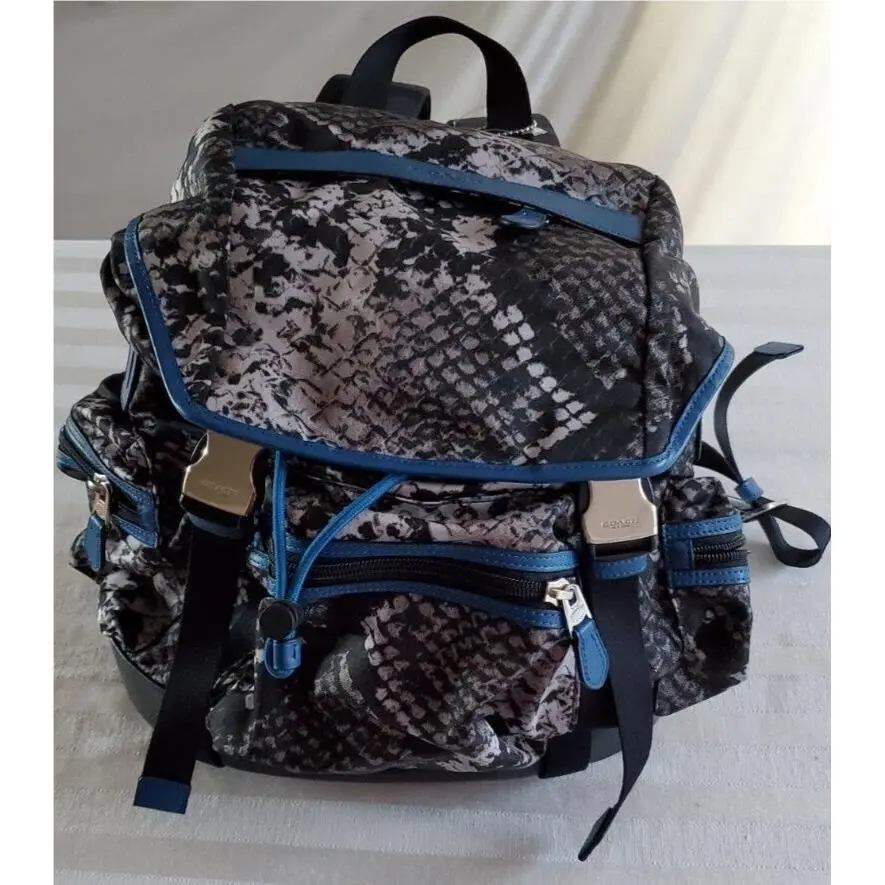 Coach Black Python Denim Backpack Bag F72036 Nylon x Leather