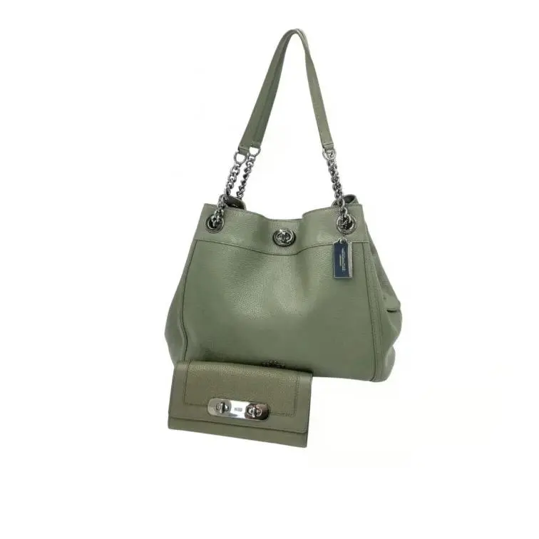 Coach 36855 Ivy Green Edie Turn Lock Shoulder Bag Wallet with Turnlock Detail