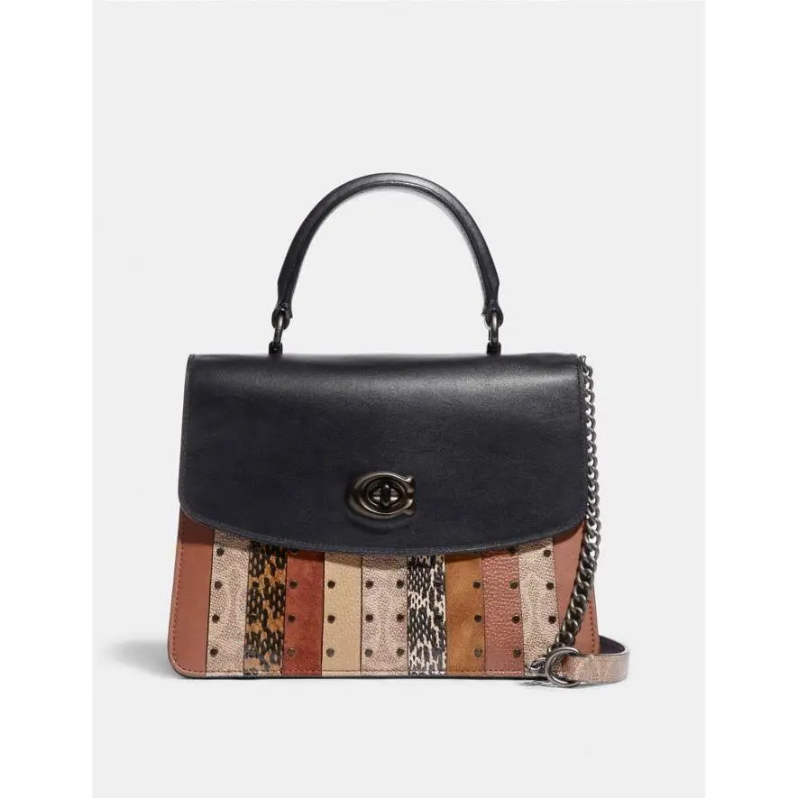 Coach Parker Top Handle with Signature Canvas Exotic Patchwork Stripe