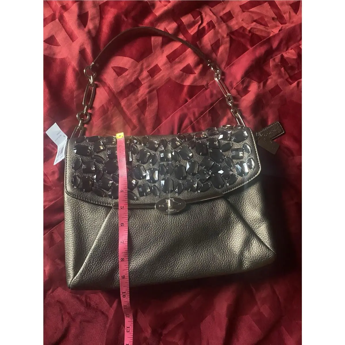 Coach Madison Jeweled Leather Flap Closure Bronze Metallic Purse 26483