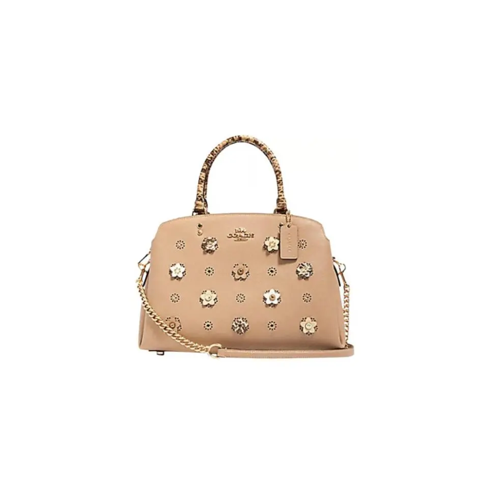 Coach Beige Lillie Triple Compartment Crossbody/tote with Floral Applique Detail
