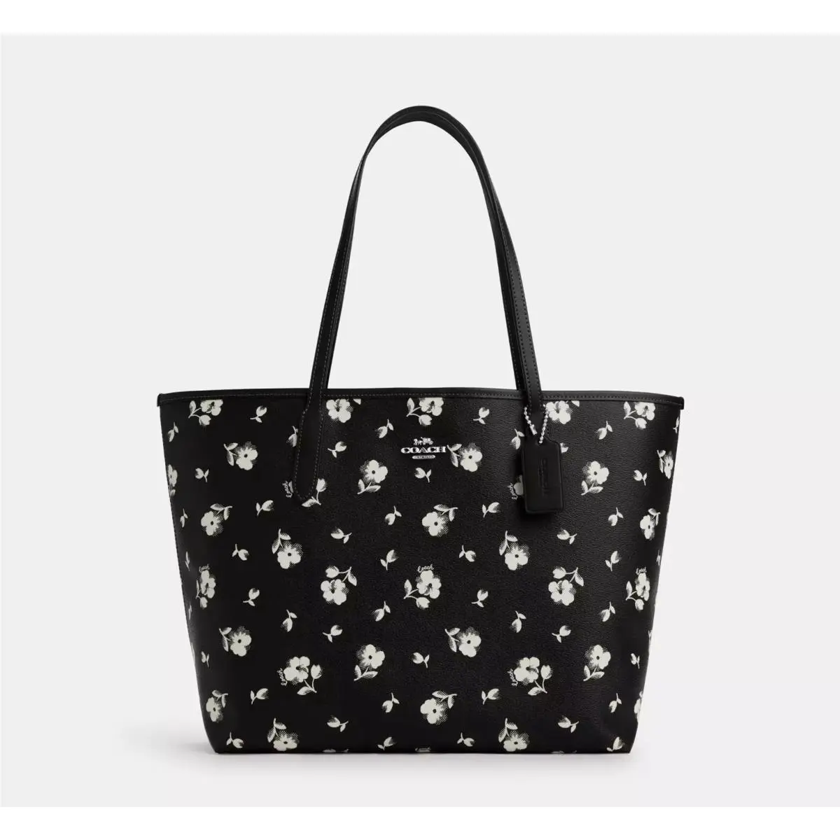 City Tote Bag with Floral Print Silver/black Multi CP073 by Coach