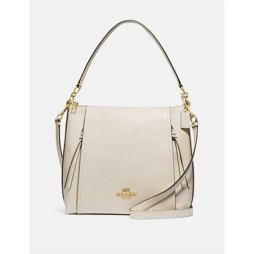Coach Chalk Pebble Leather Marlon Hobo Purse Handbag Tote Gold Accents