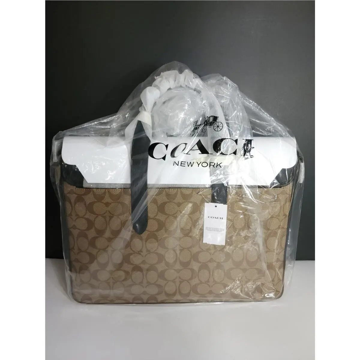 Leather Coach Sullivan Portfolio Brief in Signature Canvas Khaki/black