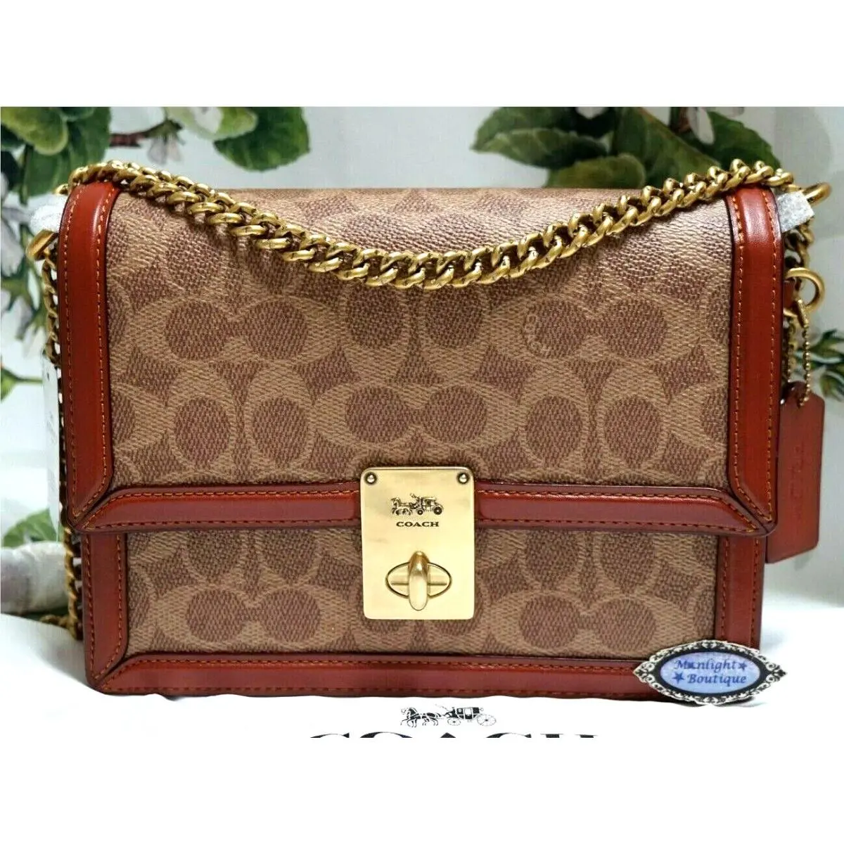 Coach Hutton 3492 Conv. Shoulder X-body Bag In Brass Tan Rust Sig CC Leather