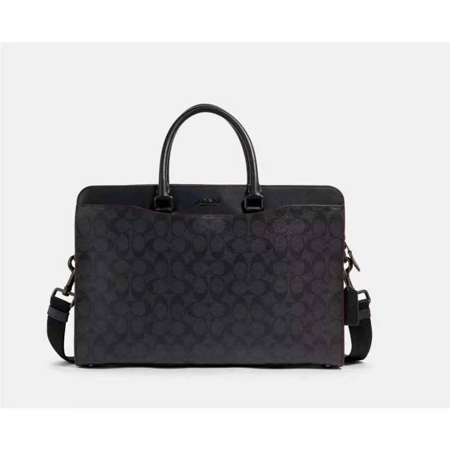 Medium 589 Signature C Black Coated Canvas Beckett Structured Briefcase by Coach