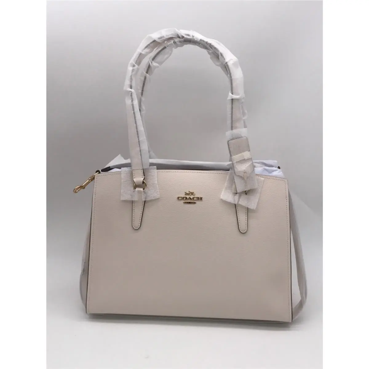 Coach Tatum Large Leather Carryall Tote Shoulder Bag Chalk