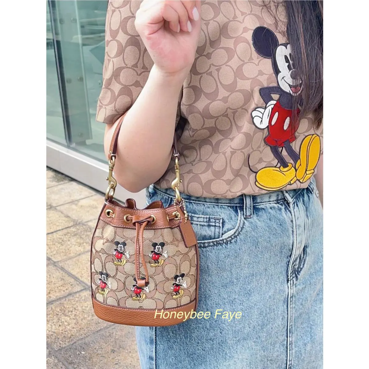 Disney X Coach Mini Dempsey Bucket Bag Signature Jacquard Mickey Mouse Cn499