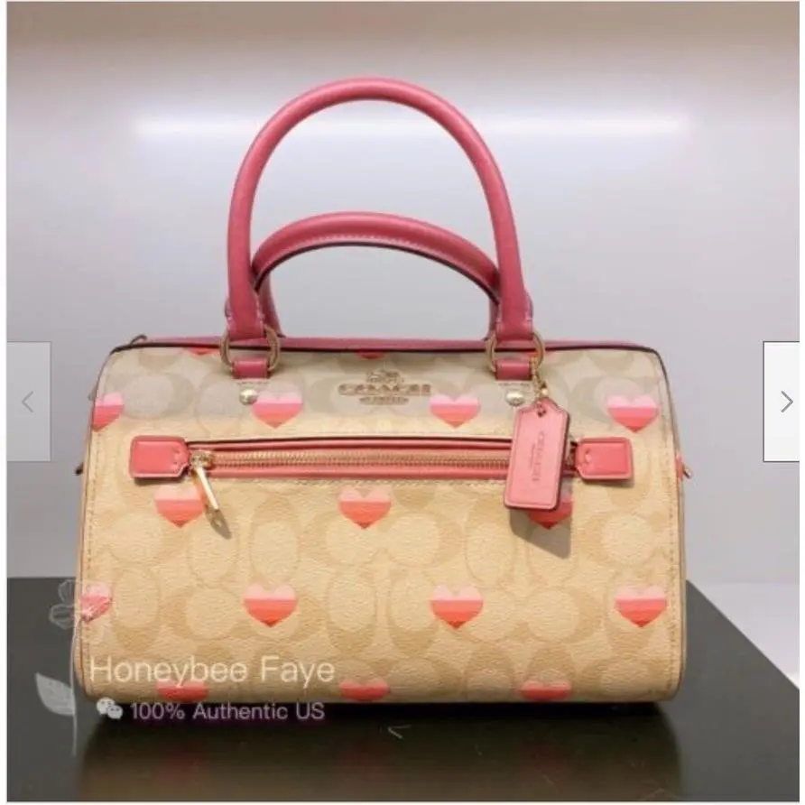 Coach Rowan Satchel Bag In Signature Canvas with Stripe Heart Print CA248