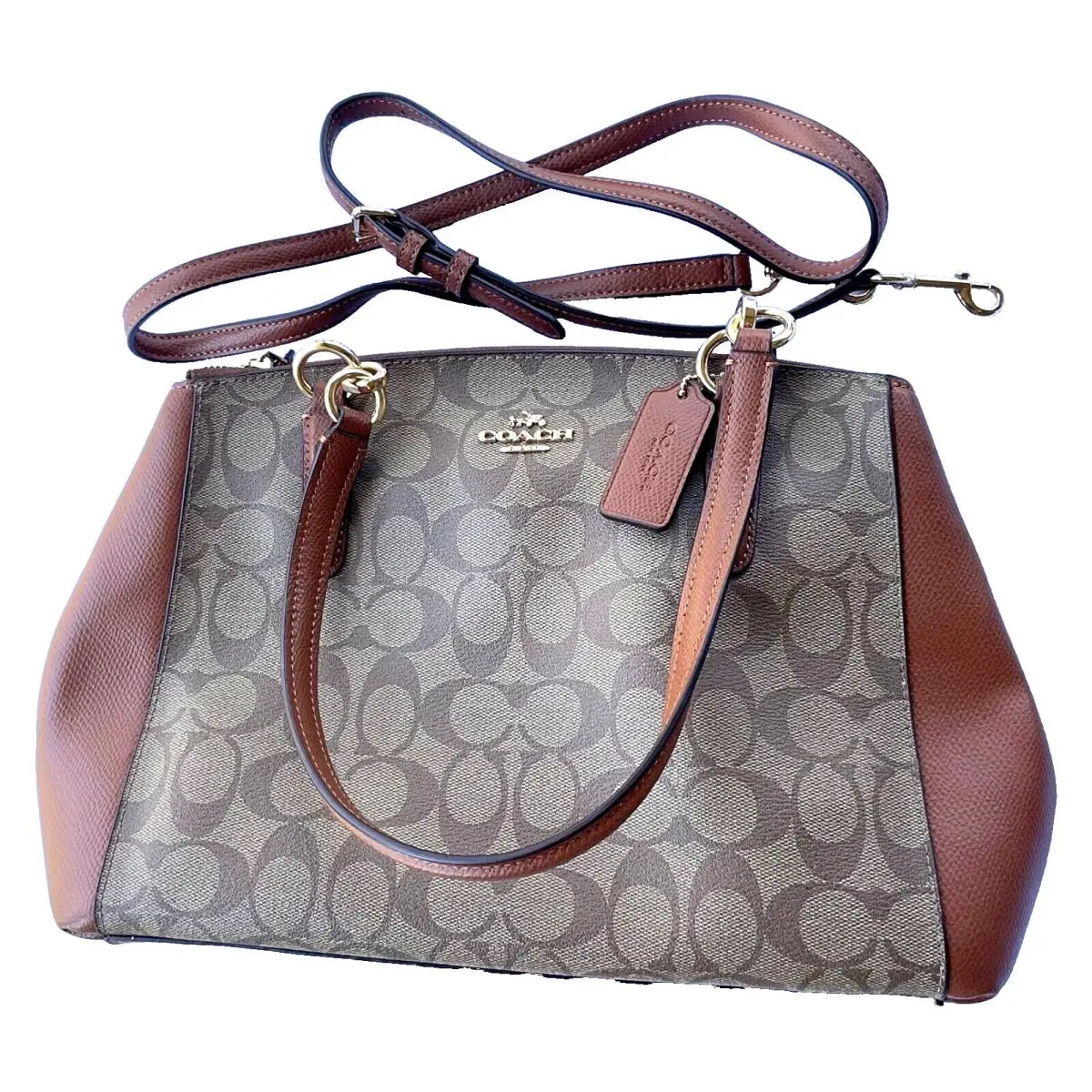 Coach Crossbody Bag Christie Carryall IN Signature Khaki/saddle-new