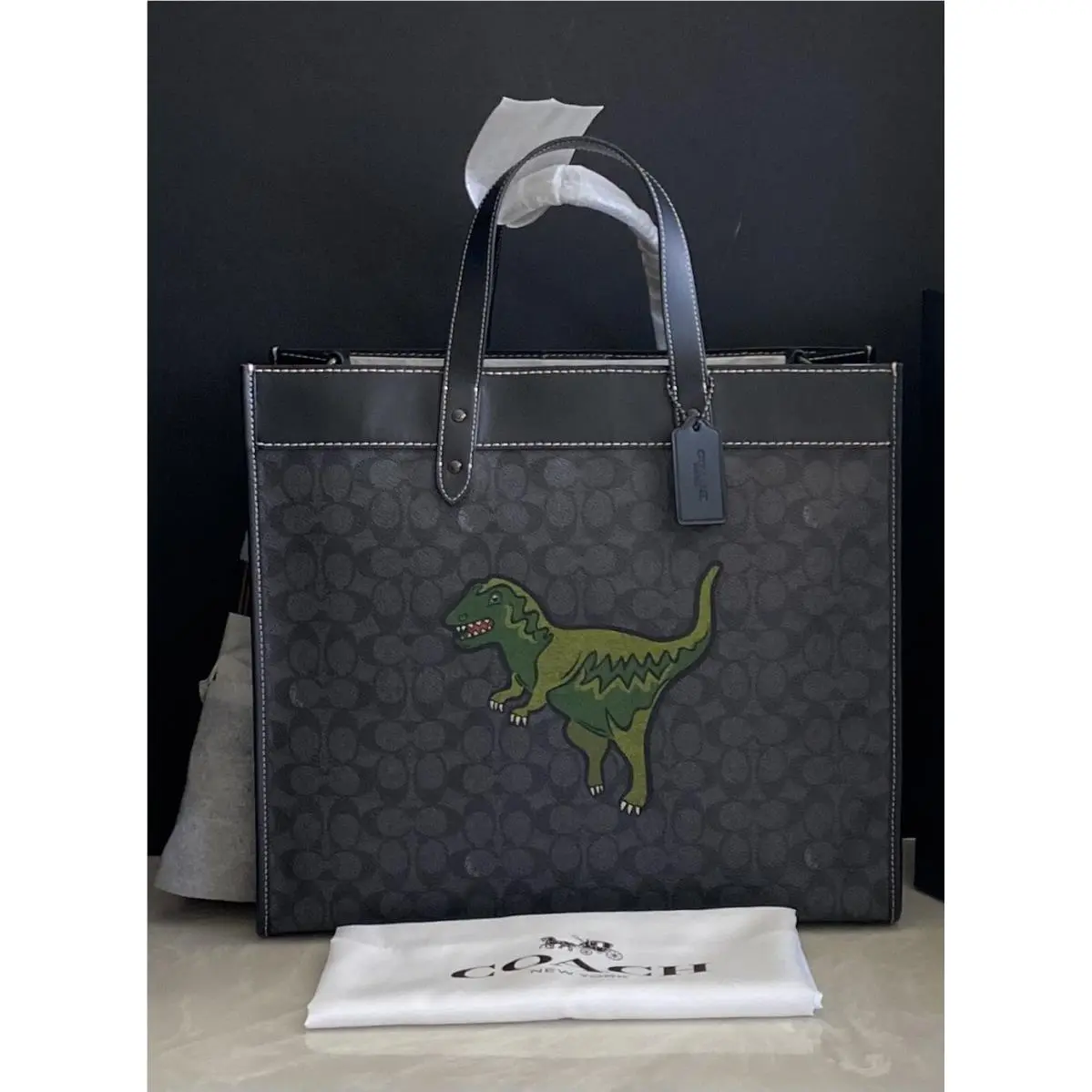 Coach Signature Charcoal Tote 40 with Rexy CFO77