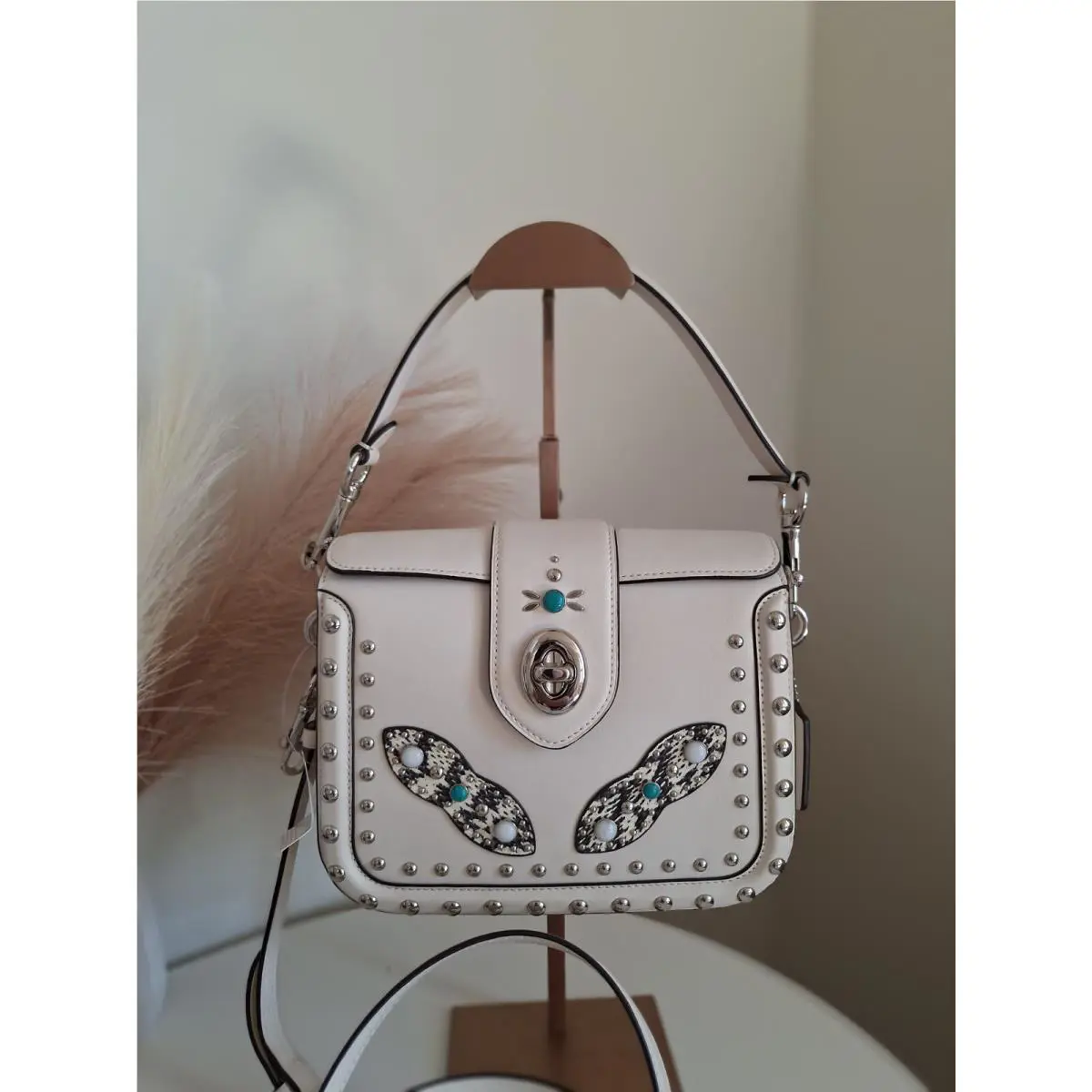 Coach Page Crossbody In Glovetanned Leather with Western Rivets and Snake Trim