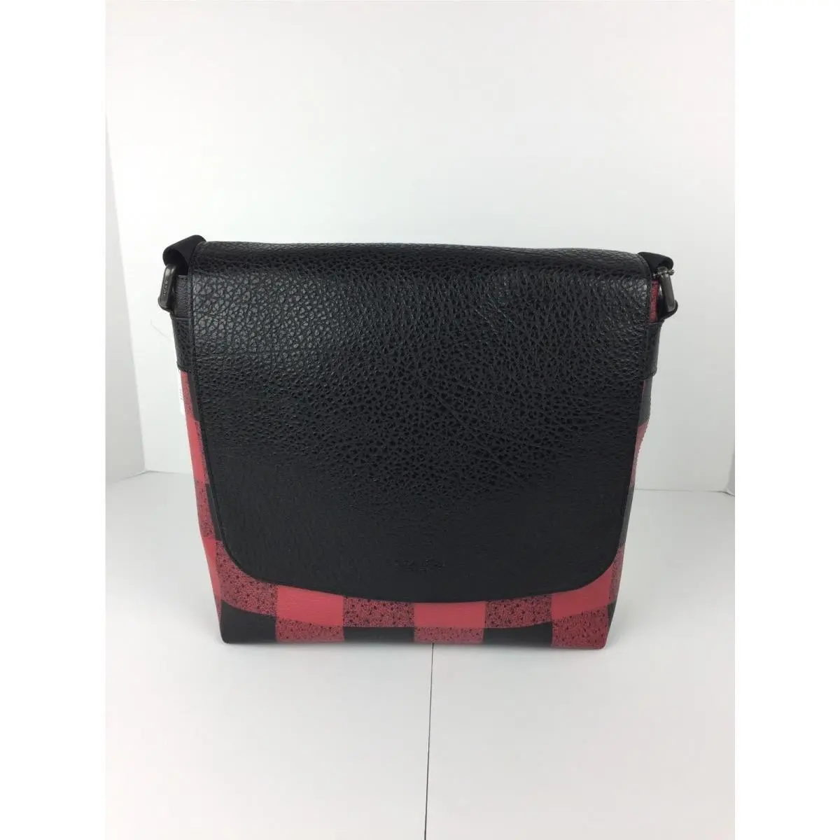Coach F31558 Charles Small Messenger Bag Men`s Coated Canvas Red Black Plaid