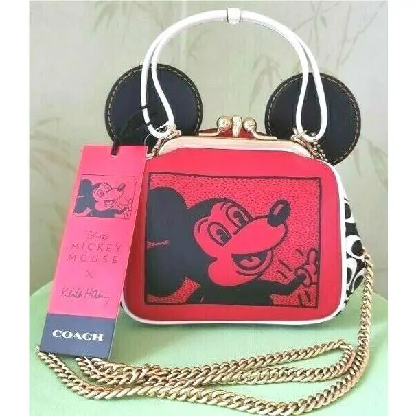 Coach Disney Haring Mickey Mouse Signature Kisslock Bag:nwt Red/multi 4716