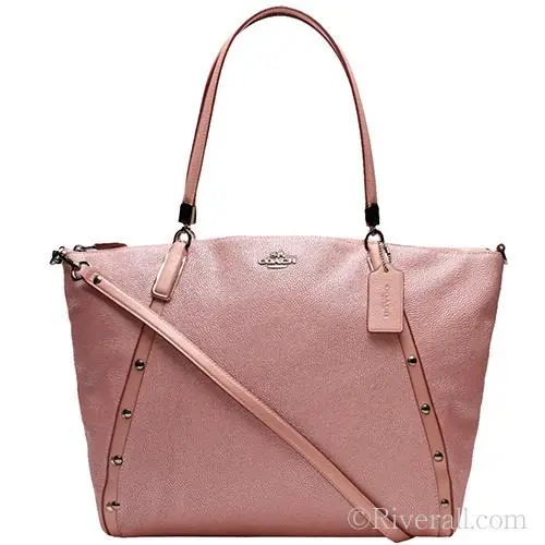 Coach Kelsey Studded Caviar Leather Large Shoulder Bag 35208 Silver/tuberose