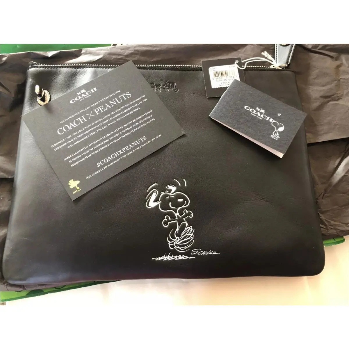 Coach X Peanuts Snoopy Dancing Snoopy Large Folio Black Leather 1st Release