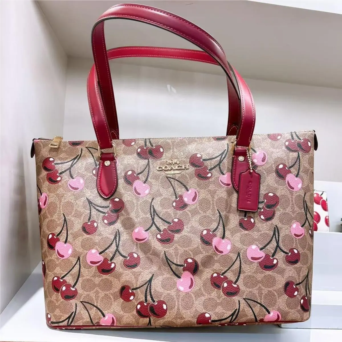 Coach Gallery Tote Bag In Signature Canvas with Cherry Print CAA71