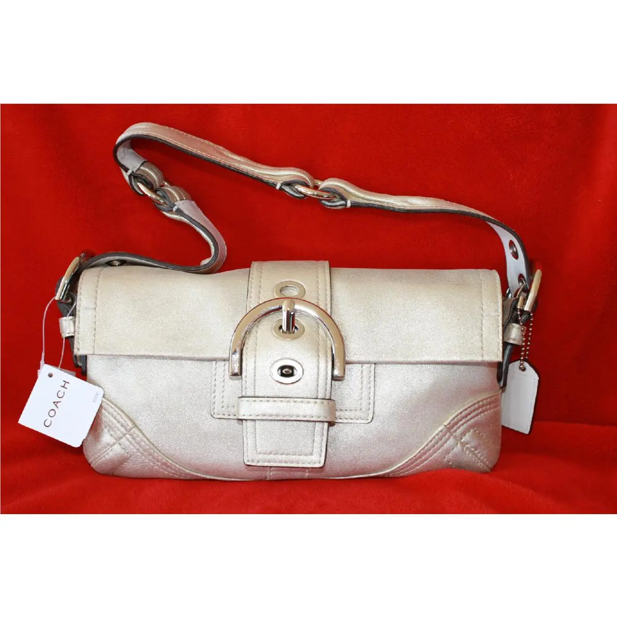 Coach Gold Metallic Suede Demi Shoulder Flap Bag 8B21