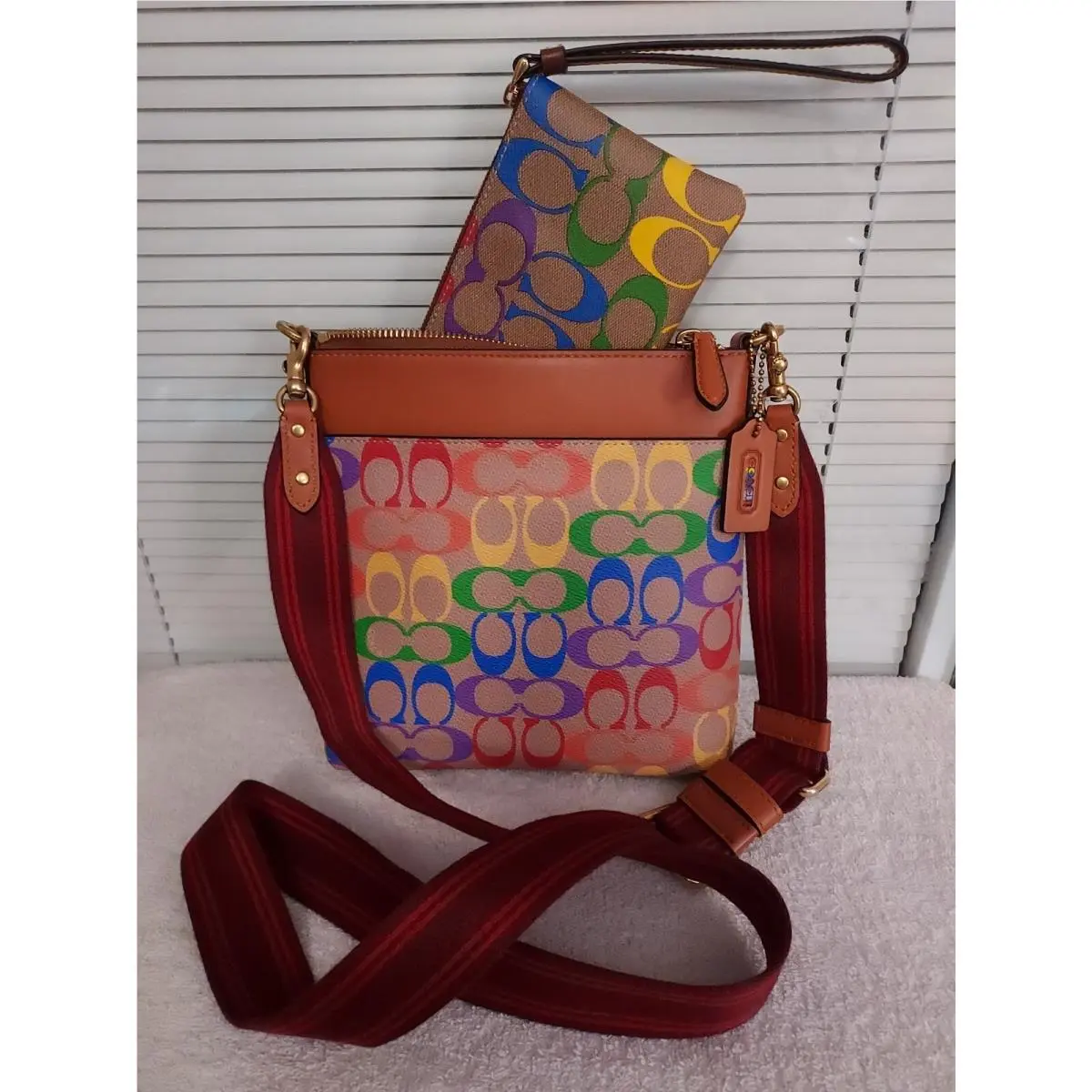 Coach Pride Rainbow Kitt Messenger CA232 Wristlet Set