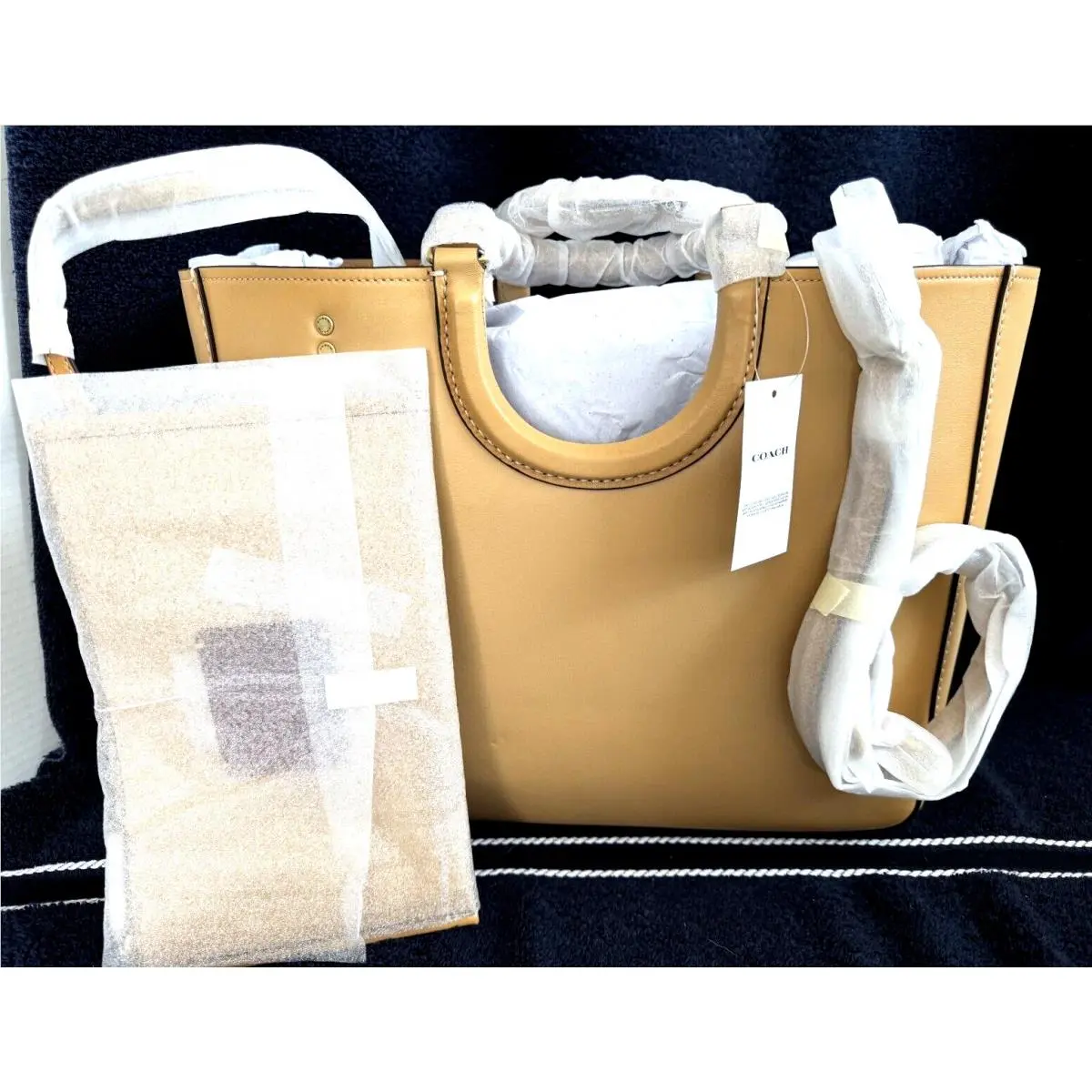 Coach Leather Rae Tote 2 Way Shoulder Bag with Pouch Color: Brass/tan