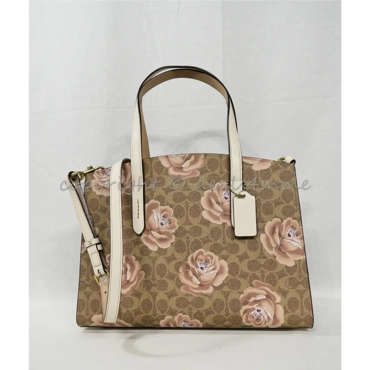 31667 Charlie Carryall In Signature Rose Print Satchel/shoulder Bag in Tan by Coach