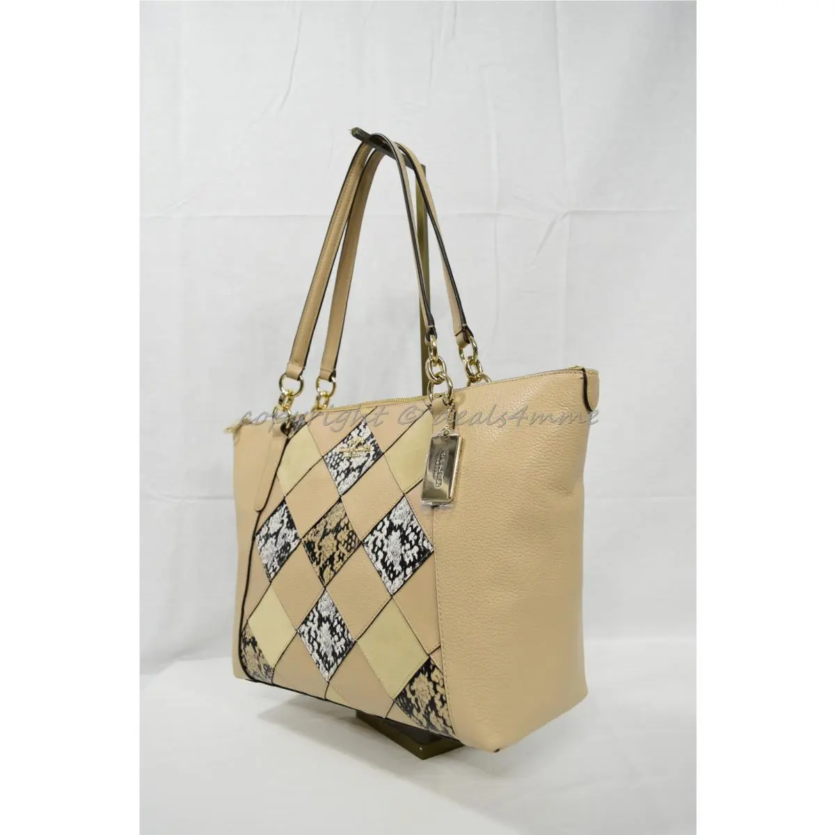 Coach F57510 Snake Patchwork Ava Tote in Beechwood Beige/gold Hardware