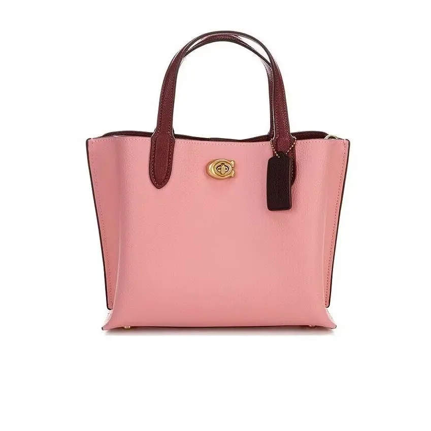 Coach Willow 24 Beige Colorblock Gold Tone Leather Tote Bag - Handle/Strap: Beige, Hardware: Beige, Gold, Exterior: Beige