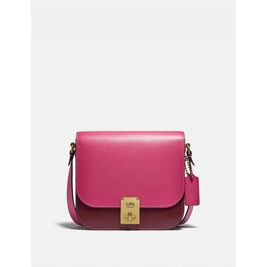 Coach Hutton Saddle Bag in Color Block Brass/confetti Pink Multi
