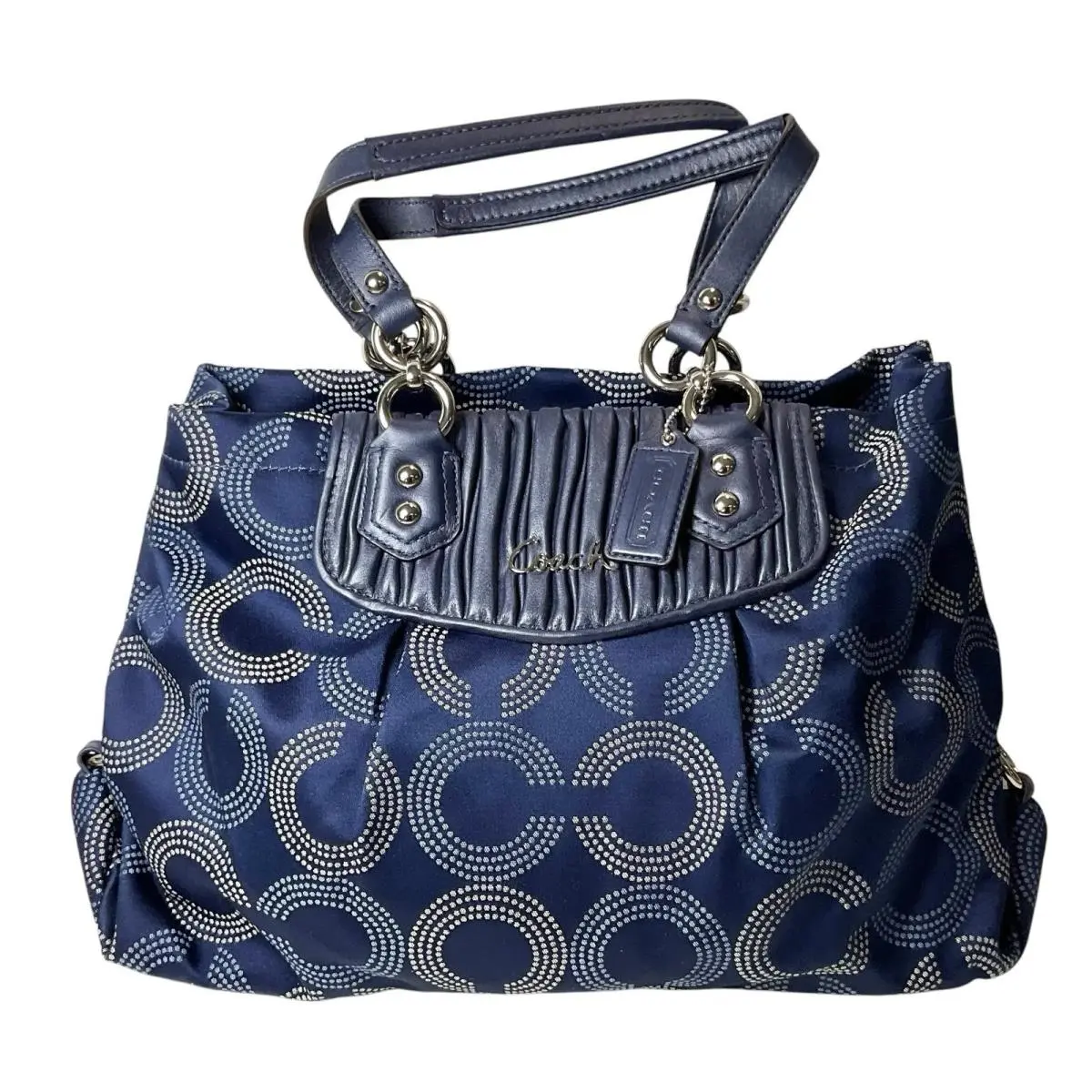Coach Ashley Dotted Op Art Carryall Purse Bag Navy Blue Divider Retails