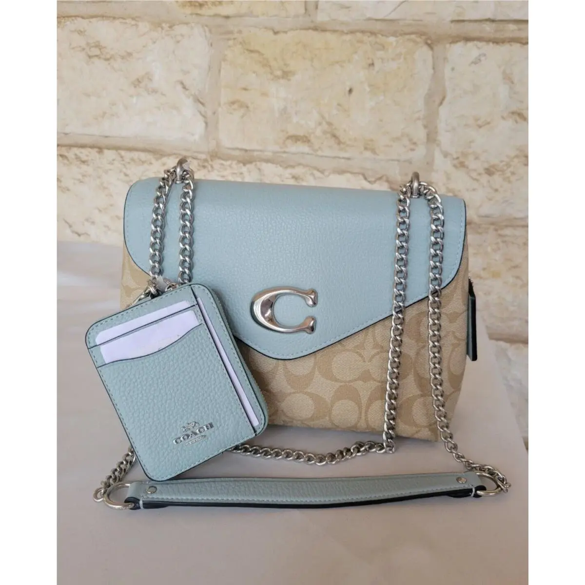 Coach Tammie Shoulder Bag Signature/leather Crossbody + Wallet Set LT Teal
