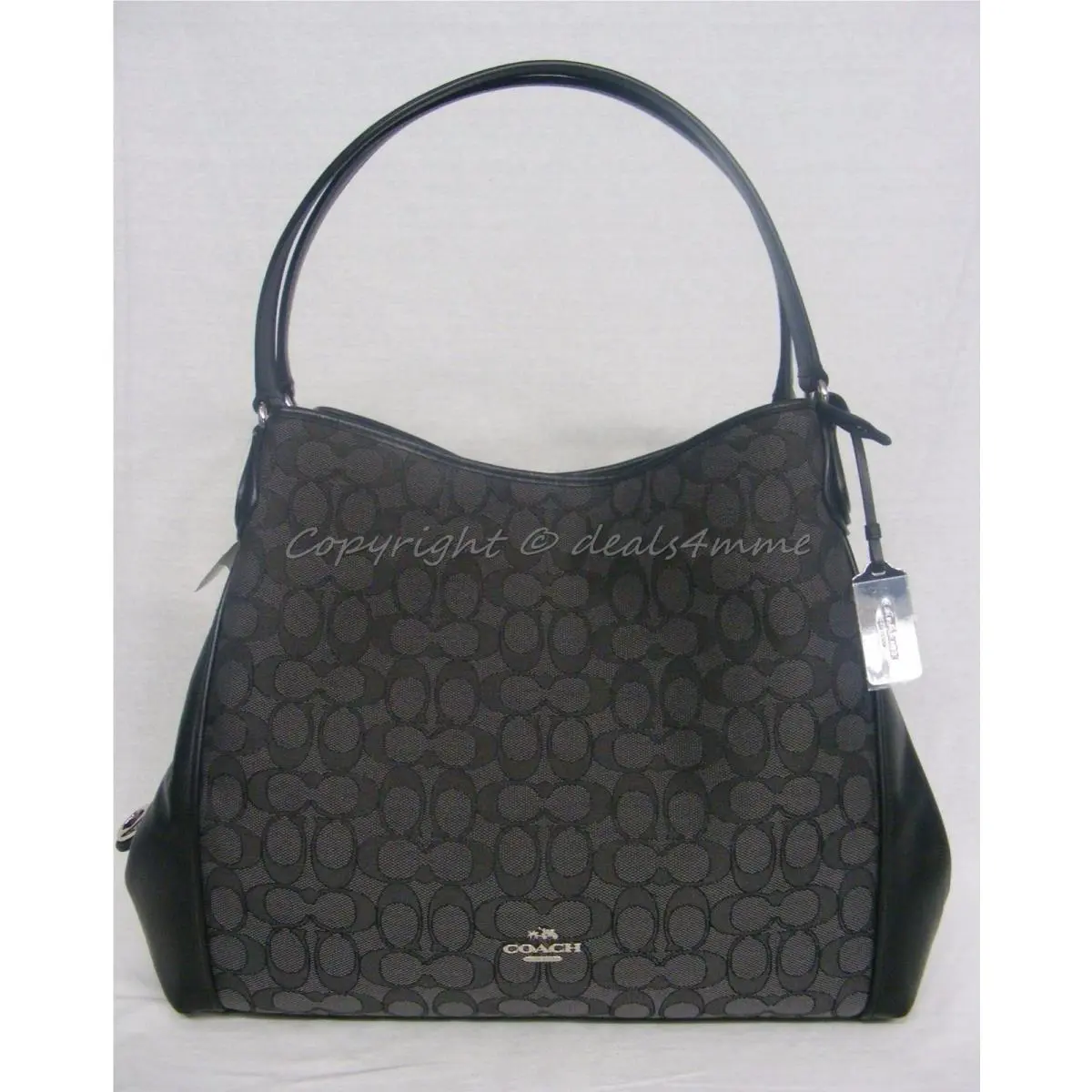 Coach 33523 Edie Shoulder Bag In Signature Jacquard Silver/black Smoke/black