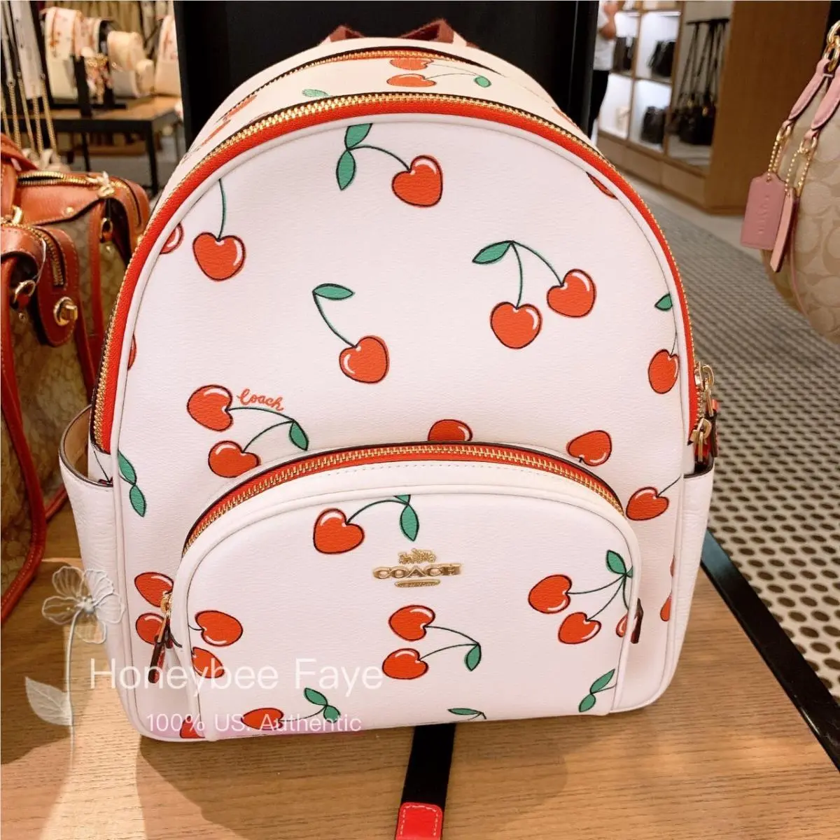 Coach Court Backpack with Heart Cherry Print CE628