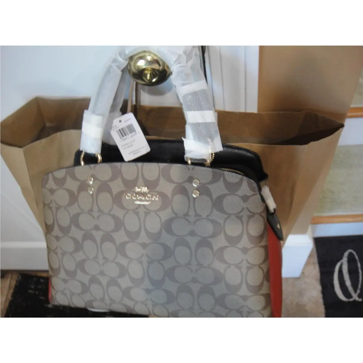 Coach Lillie Carryall Khaki Multi Leather Satchel Bag.$428.00.100%