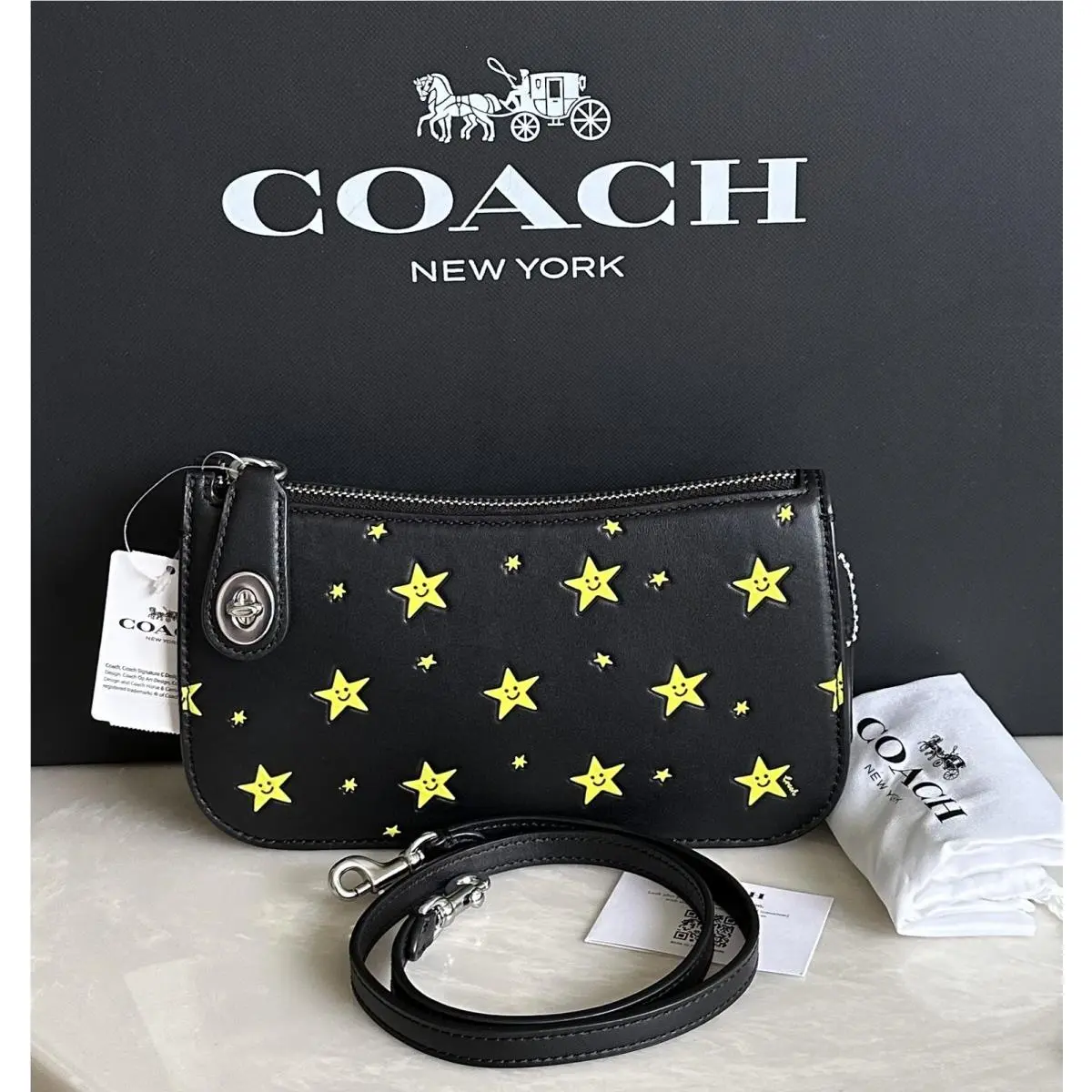 Coach Cosmic Black/multi Happy Face Star Print Penn Bag CN615