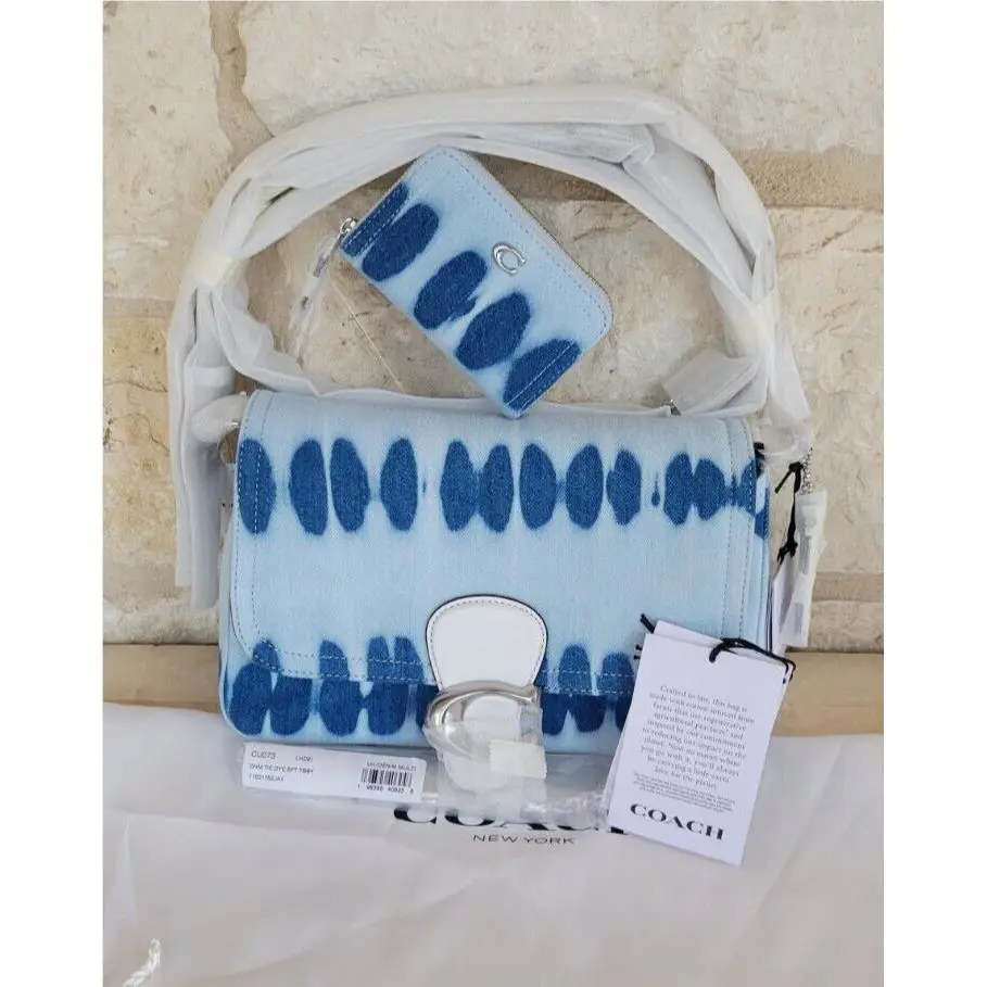 Coach Soft Tabby Tie Dye Denim Shoulder Bag + Cardcase Set Denim Multi
