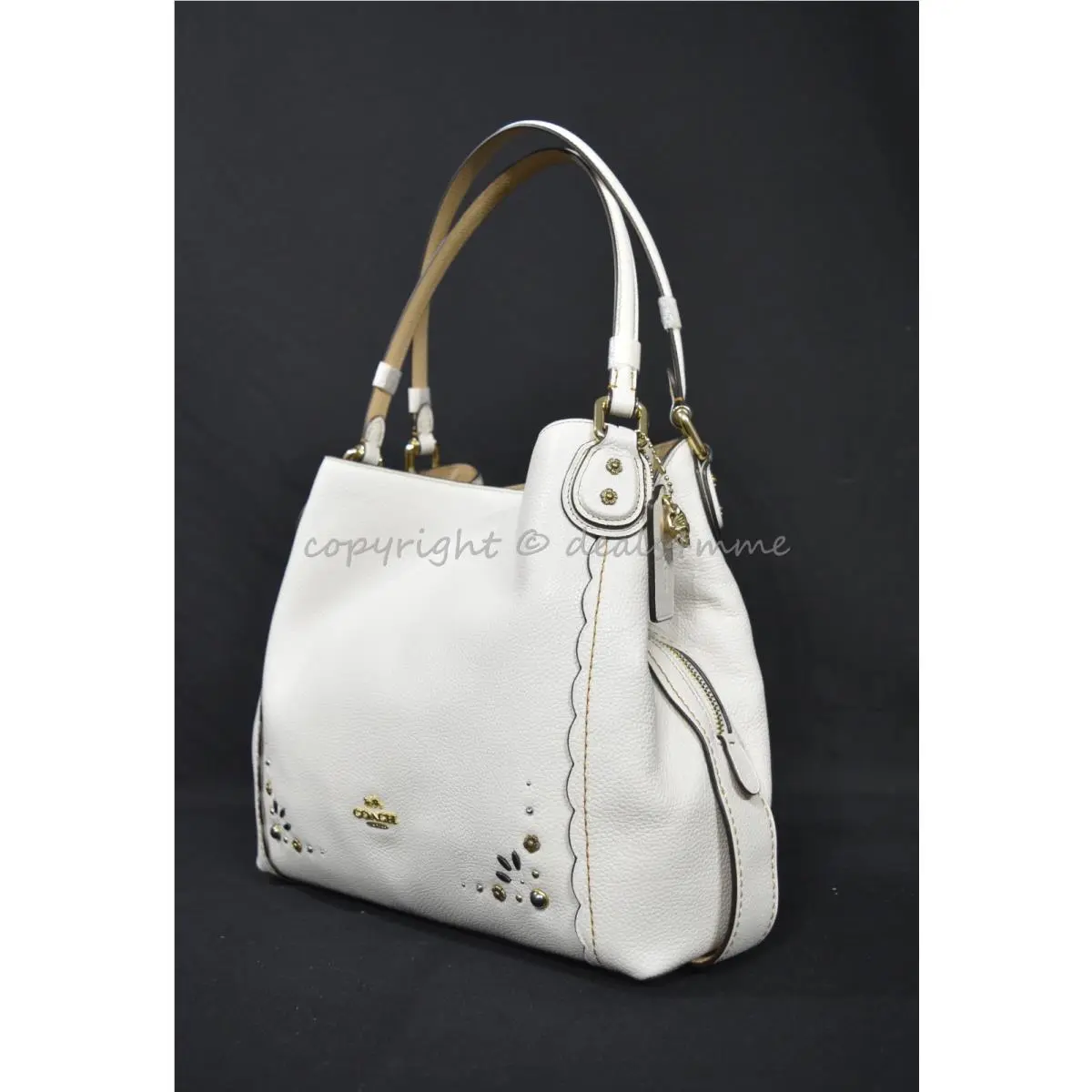 Coach 29336 Edie 31 Leather Shoulder Bag with Prairie Rivets in Chalk