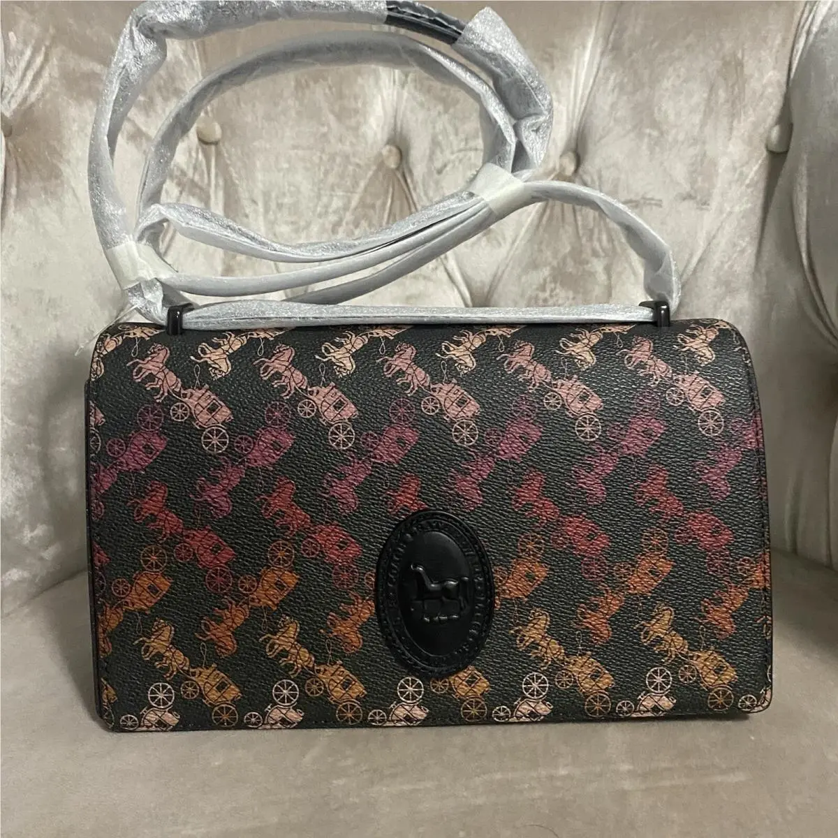 Coach Camille Crossbody Horse and Carriage Patch Handbag Bag Black Orange 88343
