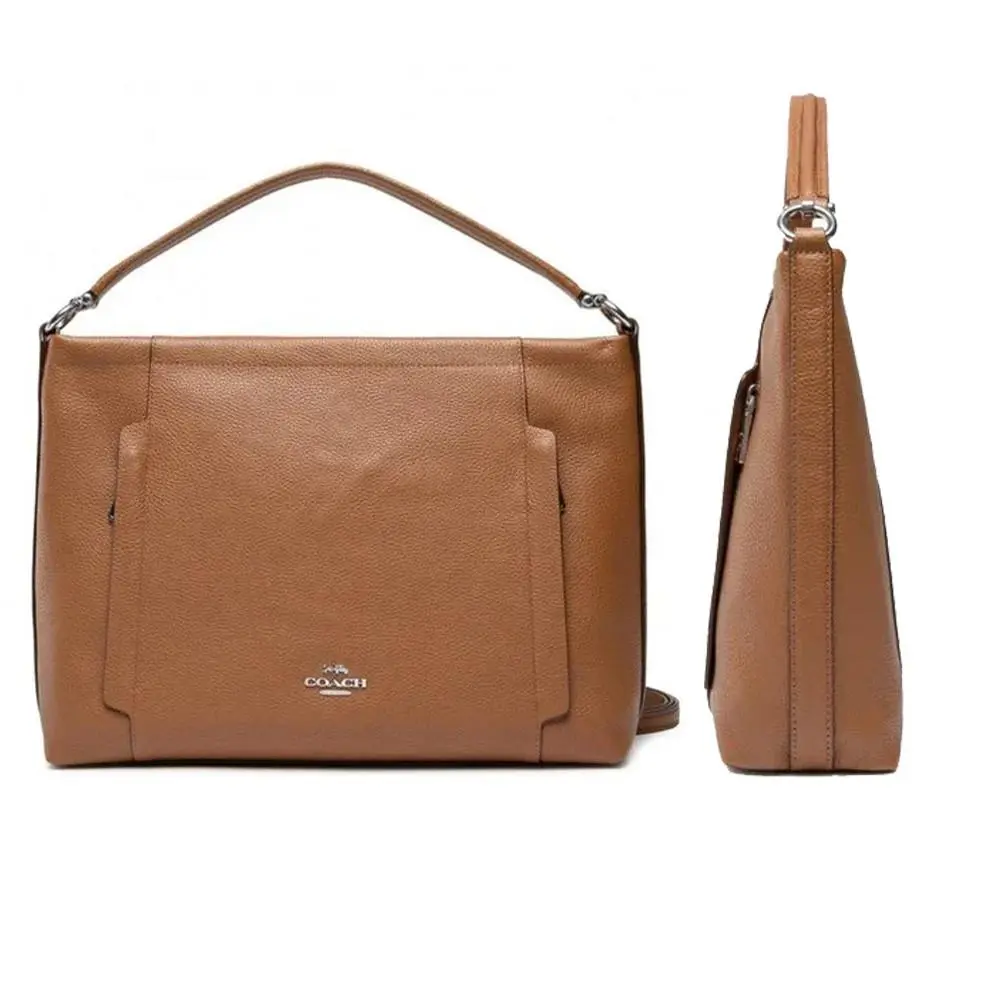 Coach Pebbled Leather Scout Hobo Saddle Soft Zipper Handbag Bag Brown Purse