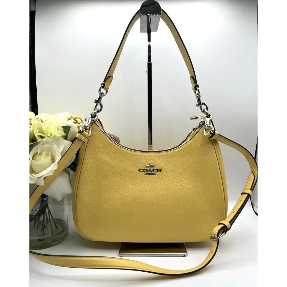 Coach Pebble Leather Teri Hobo Shoulder Bag W/crossbody Strap Yellow