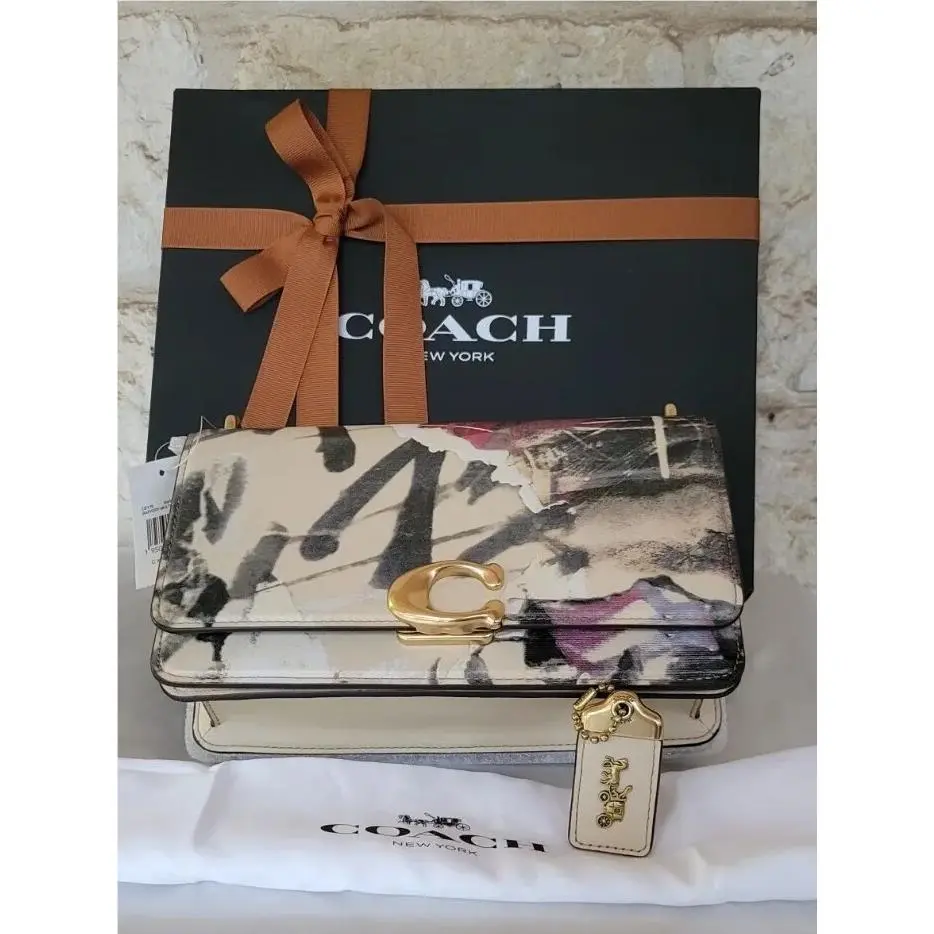 Coach X Mint Serf Bandit Shoulder Bag Glovetanned Leather Ivory Multi Graffiti