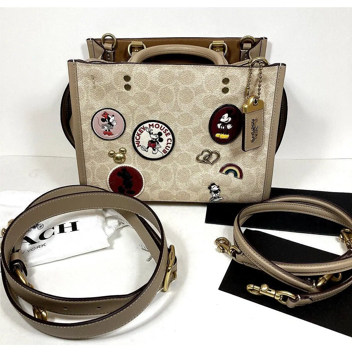 Coach Disney X Rogue 25 Mickey/minnie Mouse Signature Sand/taupe C6105
