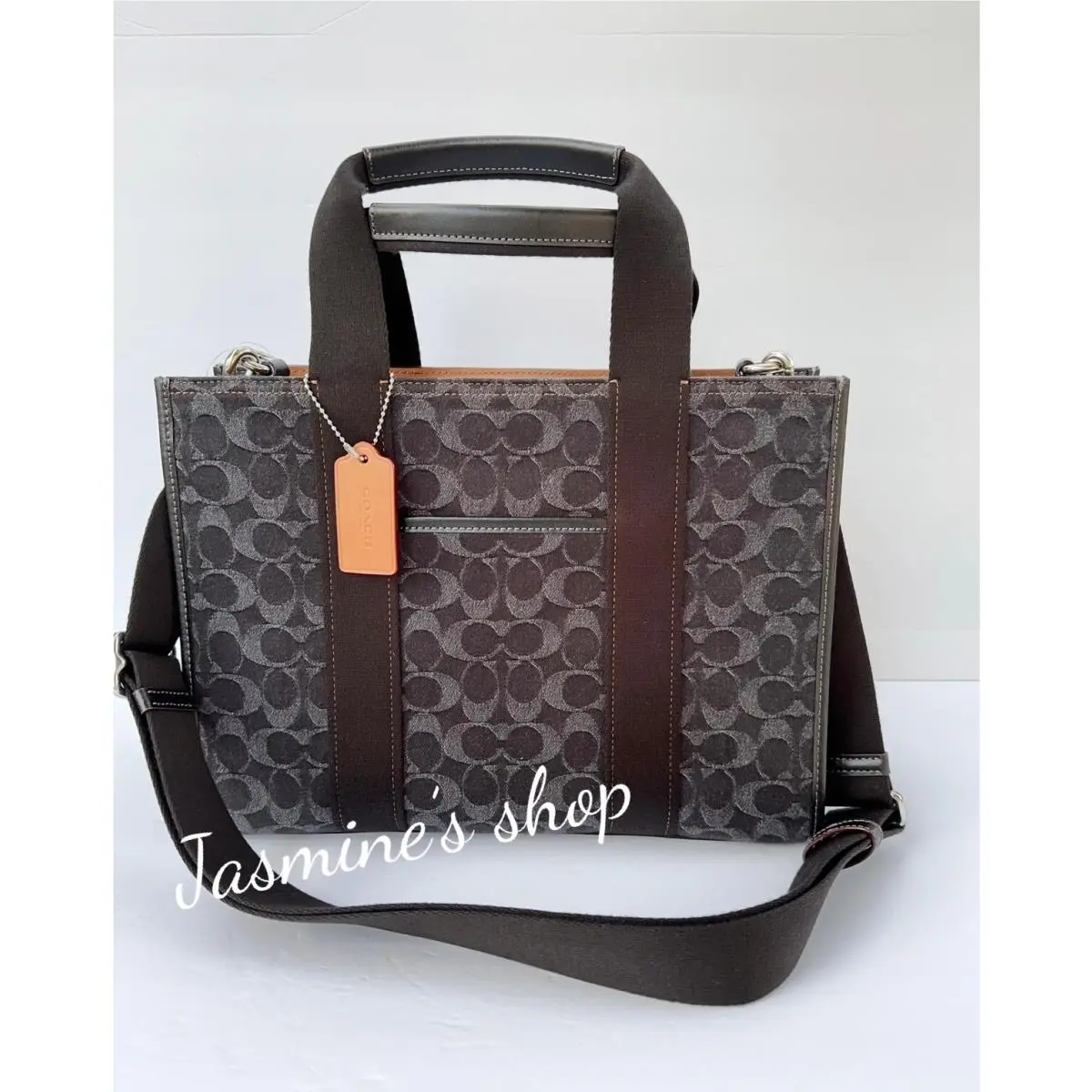 Coach CP105 Smith Tote In Signature Denim Black Canvas Leather Crossbody Bag
