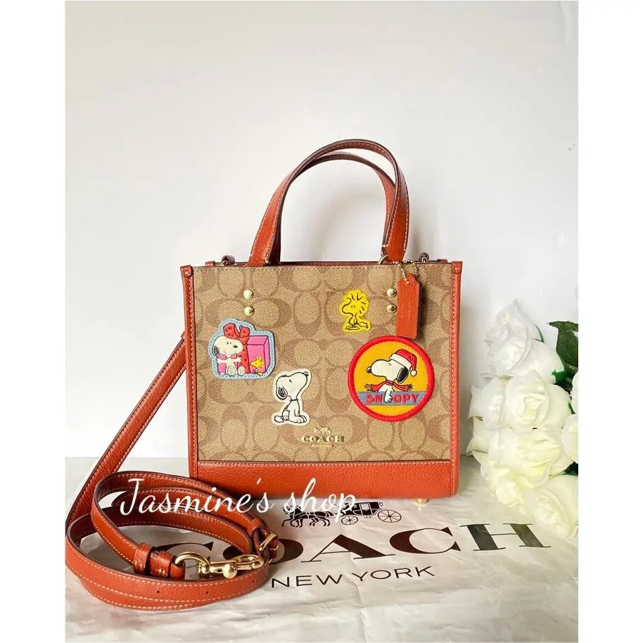 Coach X Peanuts Dempsey Tote 22 In Signature Canvas with Patche CE851