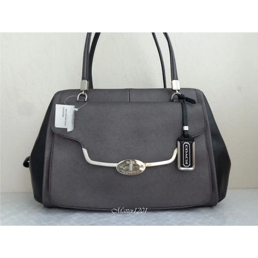 Coach 25162 Madison Saffiano Leather Madeline Satchel Deep Quartz/black