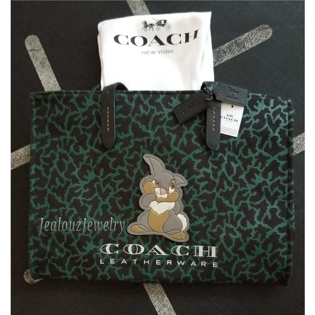 Authenthic Disney`s Bambi Thumper Coach Large Tote Green Black Handbag